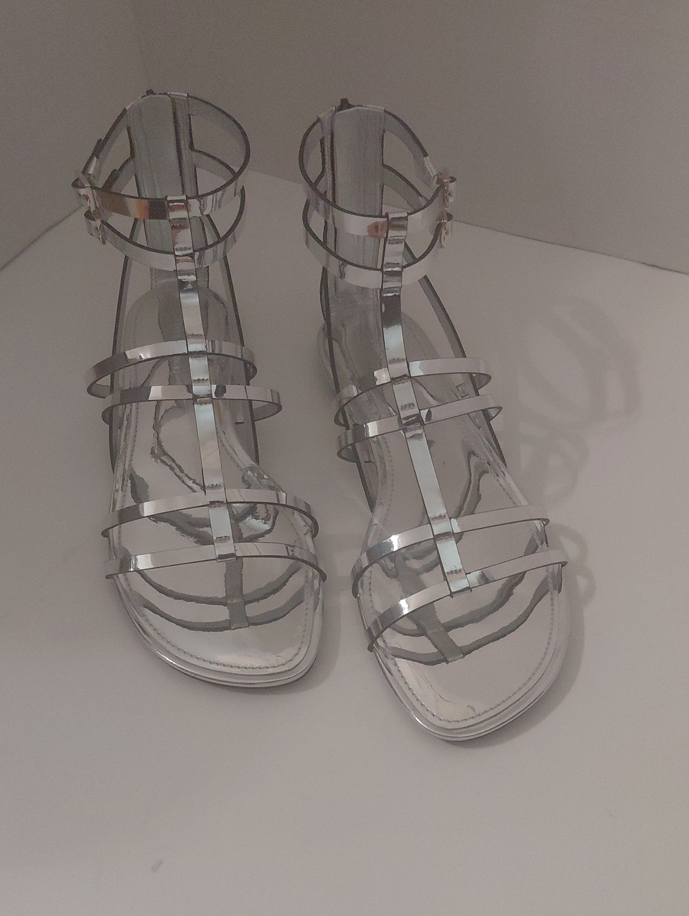 Tory Burch Silver Metallic Strappy Gladiator Sandals